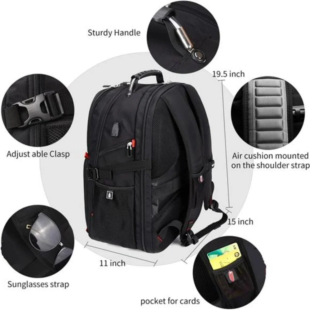 Extra Large 50L Travel Laptop Backpack with USB Charging Port, College Backpack
